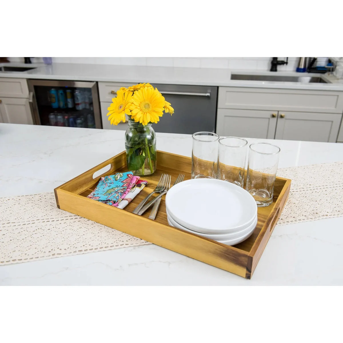 Lipper International Acacia Serving Tray with Cutout Handles