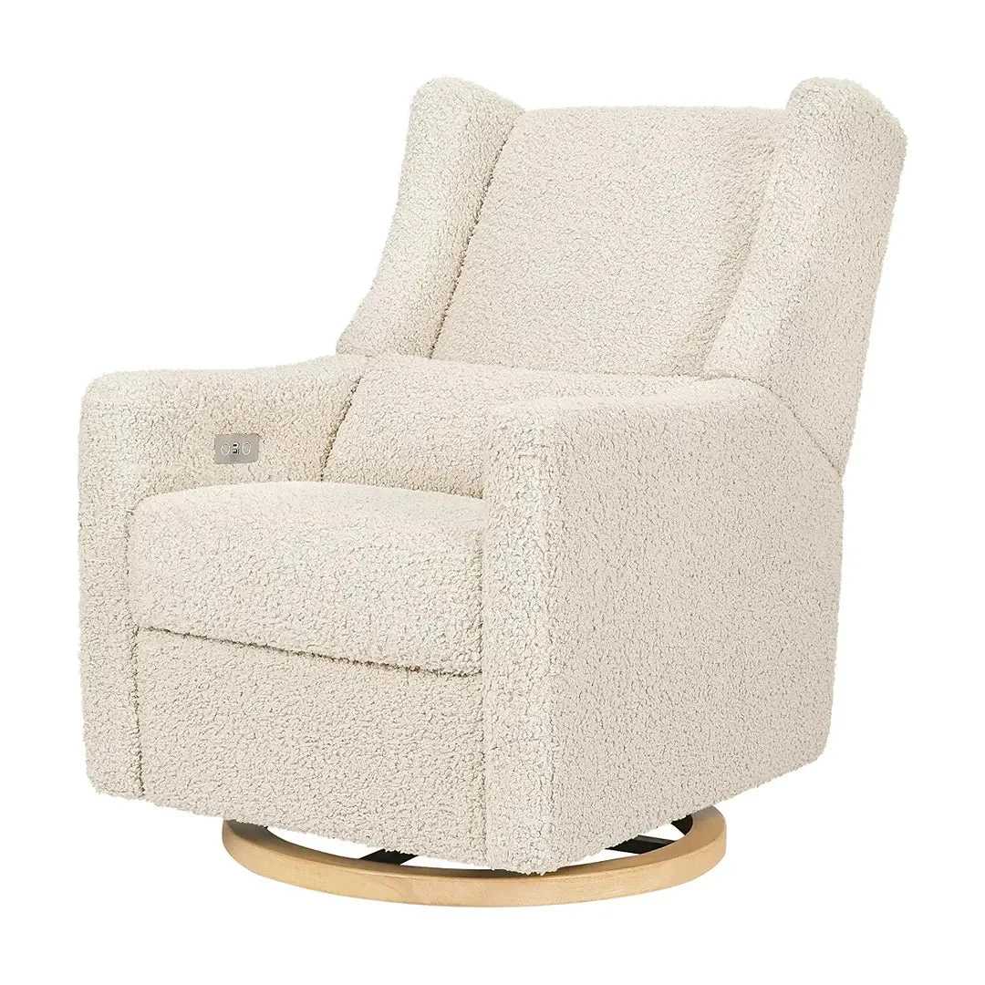 Babyletto Kiwi Glider Power Recliner with USB - almond teddy loop w/ light wood base