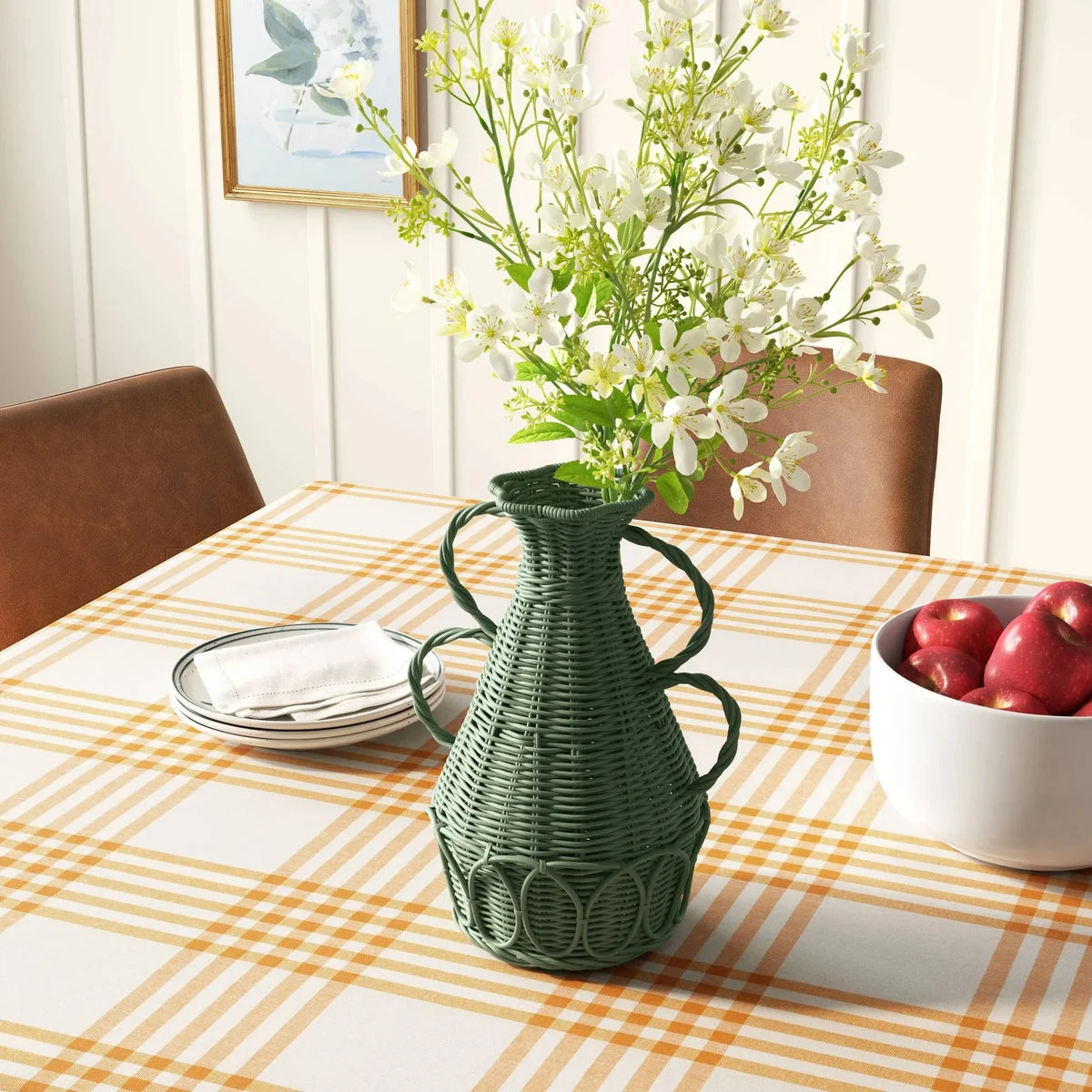 Threshold Coastal Small Rattan Vase - Blue