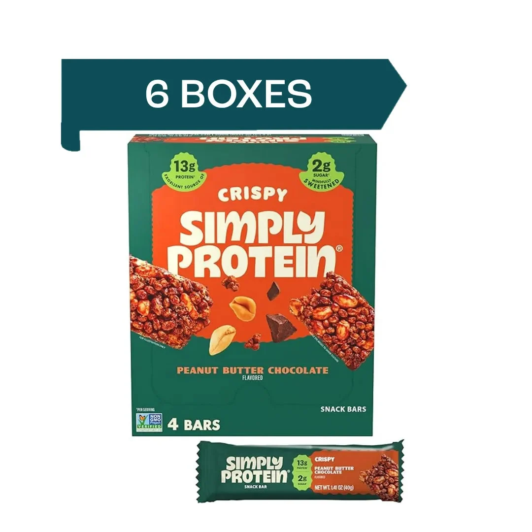 Simply Protein Peanut Butter Chocolate Crispy Bars (6 Boxes, Total 24 Bars)