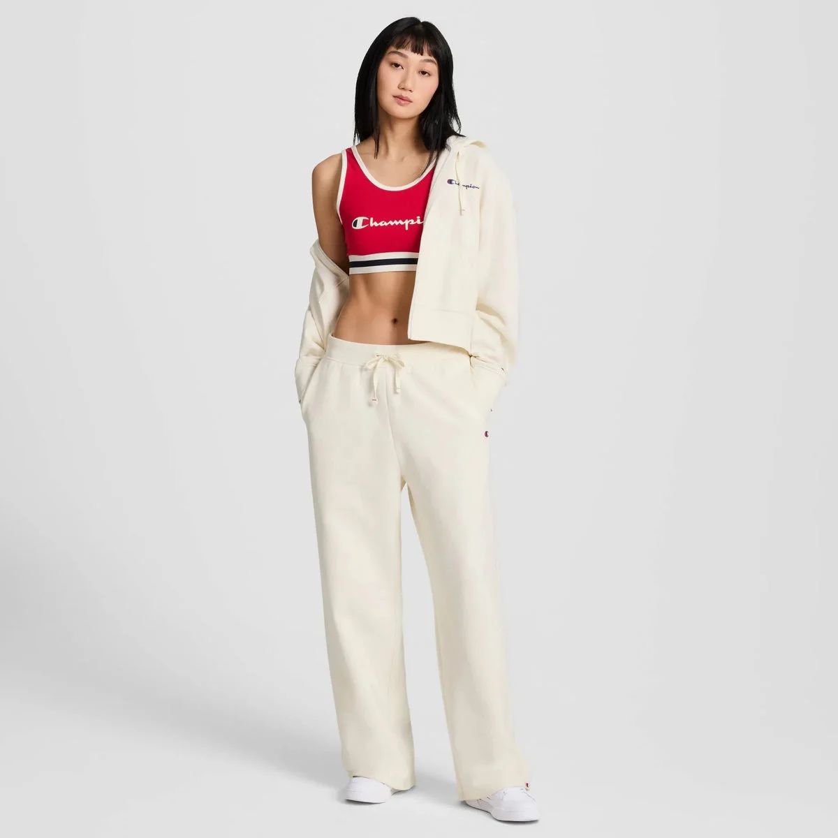 Champion Women's High-Rise Fleece Wide Leg Sweatpants - Cream M