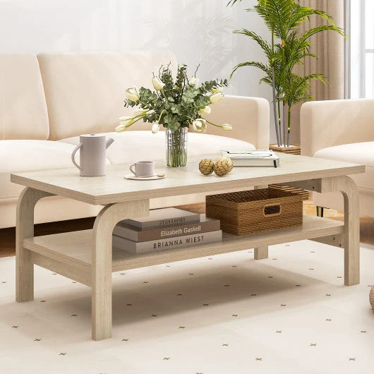 COSTWAY 47 Inches Accent Rectangular Coffee Table for Living Room-Natural