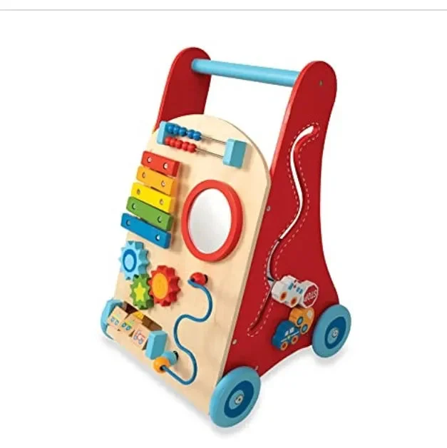 Nuby Wooden Baby Walker with Interactive Features for Early Development, Promotes Walking, Motor Skills, and Creativity
