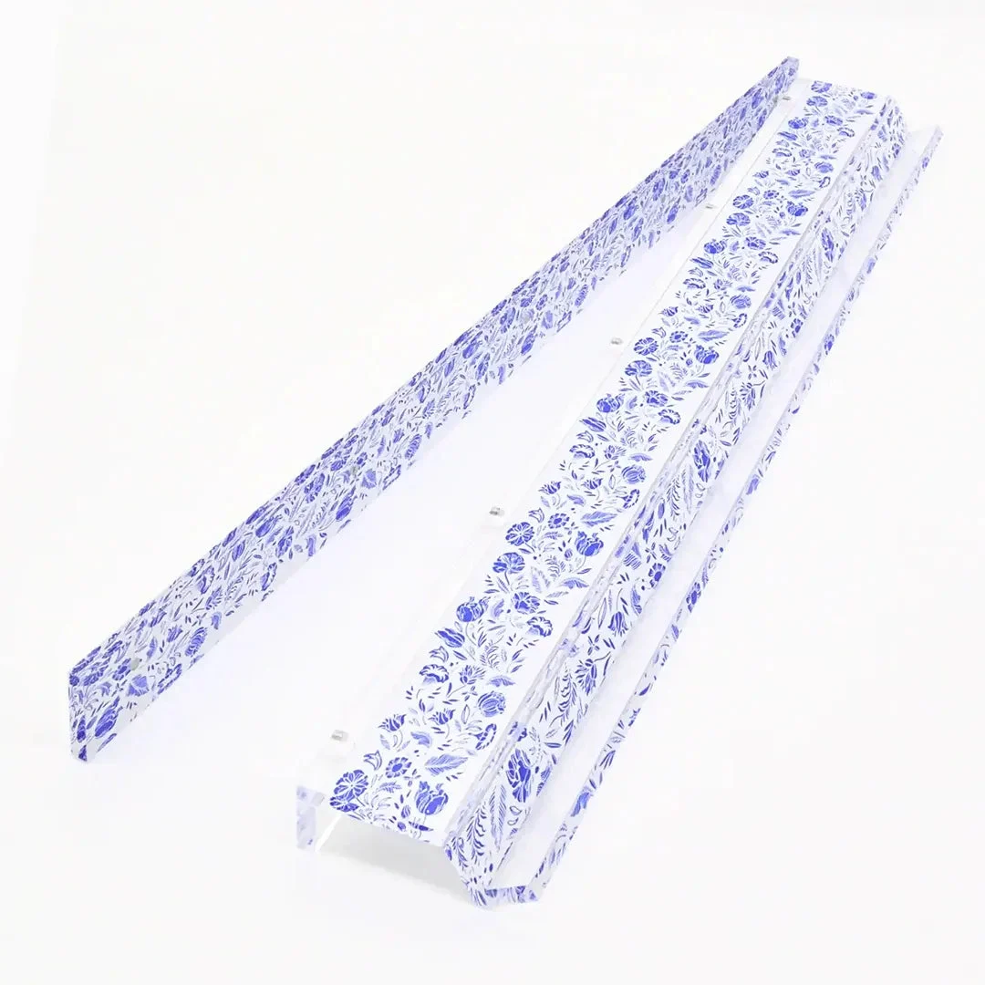 Middle & Main Mahjong Mahjong Rack and Pusher, Set of 4 - Blue and White Chinoiserie