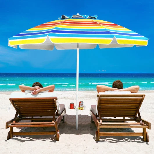 COSTWAY 7.2 Feet Portable Outdoor Beach Umbrella With Sand Anchor and Tilt Mechanism-Multicolor