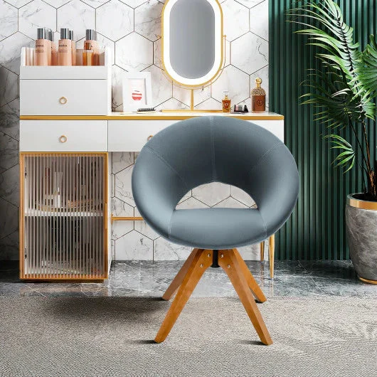 COSTWAY Swivel Accent Chair With Oversized Upholstered Seat for Home Office-Gray