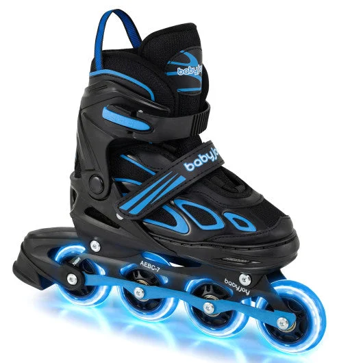 COSTWAY 4 Sizes Adjustable Blade Roller With Light-Up Wheels for Youth-Blue