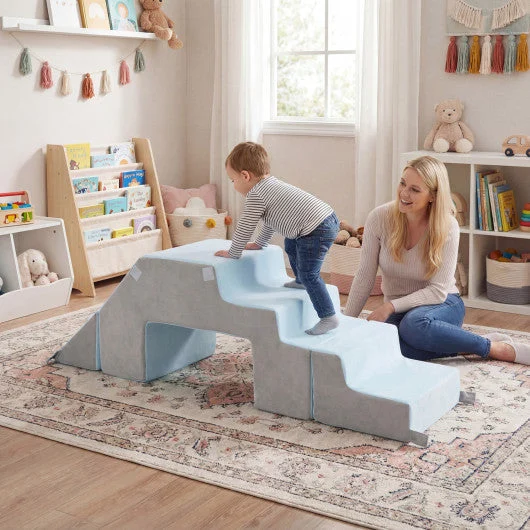 COSTWAY 4-in-1 Foam Climbing Blocks Toddler Indoor Climb With Slide-Gray