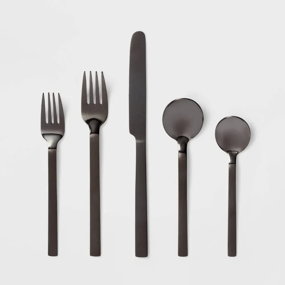 Room Essentials 20pc Squared Straight Flatware Set - Black