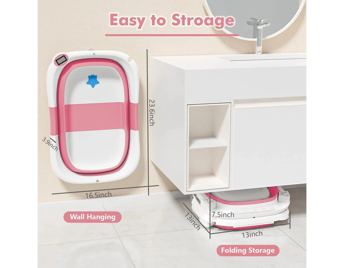 TUMAJUP Collapsible Baby Bathtub for Infants and Toddlers - Baby Pink