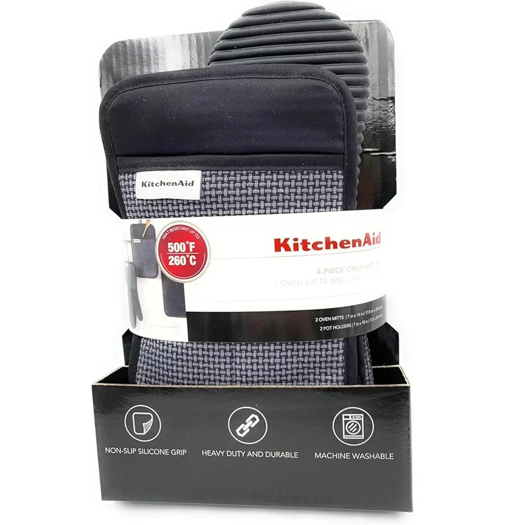 KitchenAid Oven Gloves and Pot Holders Set - Black
