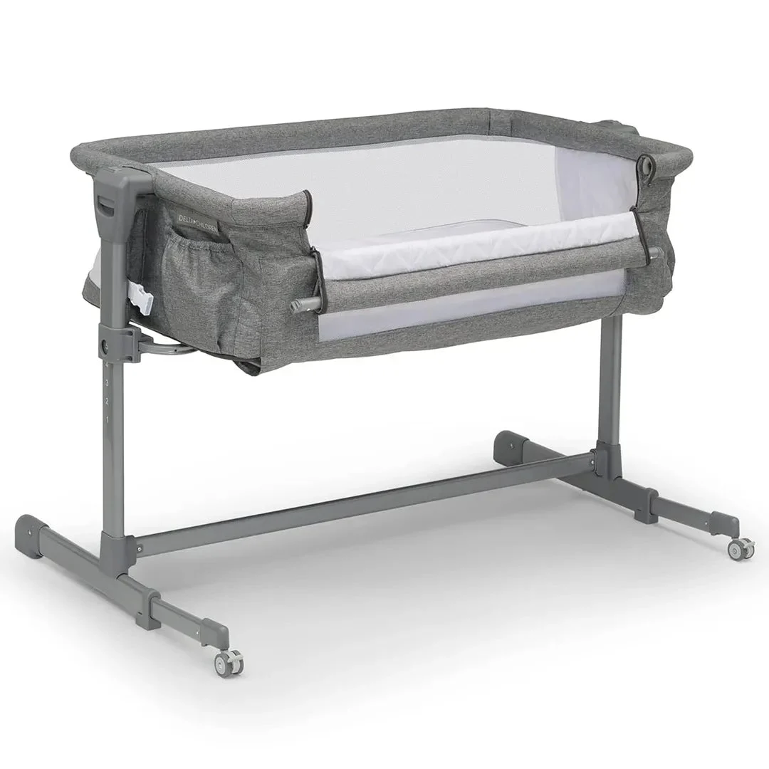 Delta Children Close2Me Bedside Baby Bassinet Sleeper - Lightweight Portable Crib in Grey