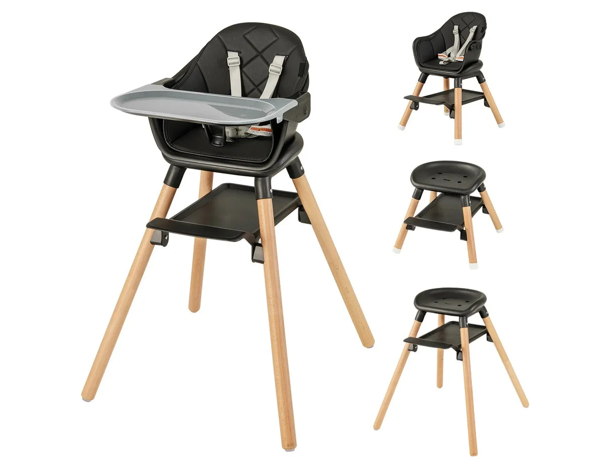 INFANS 6-in-1 Convertible Wooden Baby Highchair Infant Feeding Chair w/ Removable Tray - Black