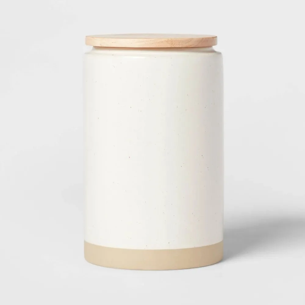 Threshold Large Stoneware Canister with Wood Lid - Cream