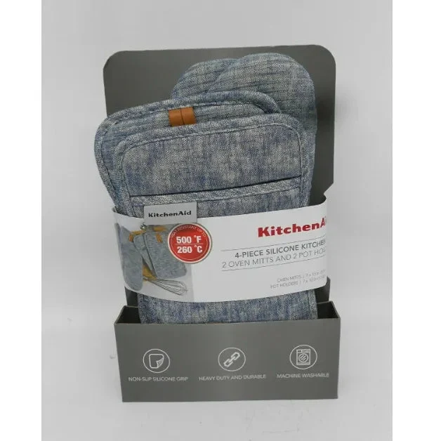 KitchenAid 4-Piece Non-Slip Silicone Kitchen Set - Blue