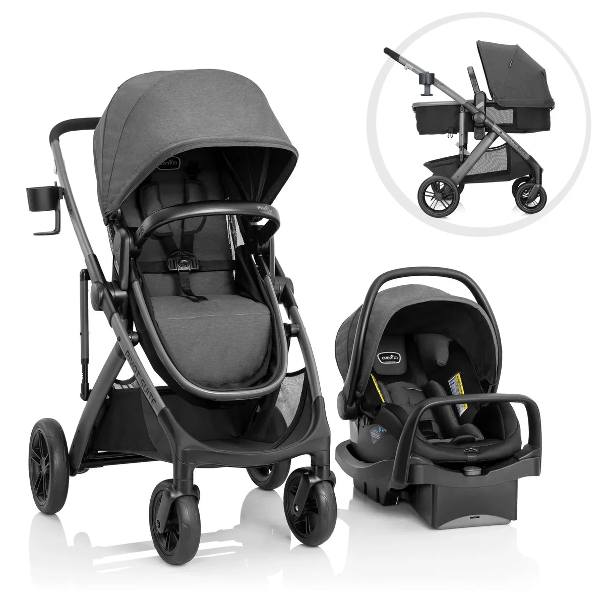 Evenflo Pivot Suite Travel System with LiteMax Infant Car Seat - Devon Gray