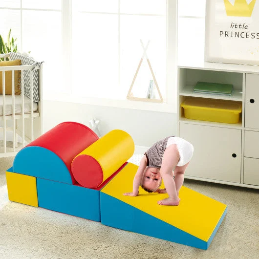 COSTWAY 5-Piece Kids Climb and Crawl Activity Playset-Red