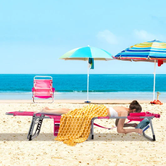 COSTWAY 5-Position Outdoor Folding Chaise Lounge Chair-Rose Red