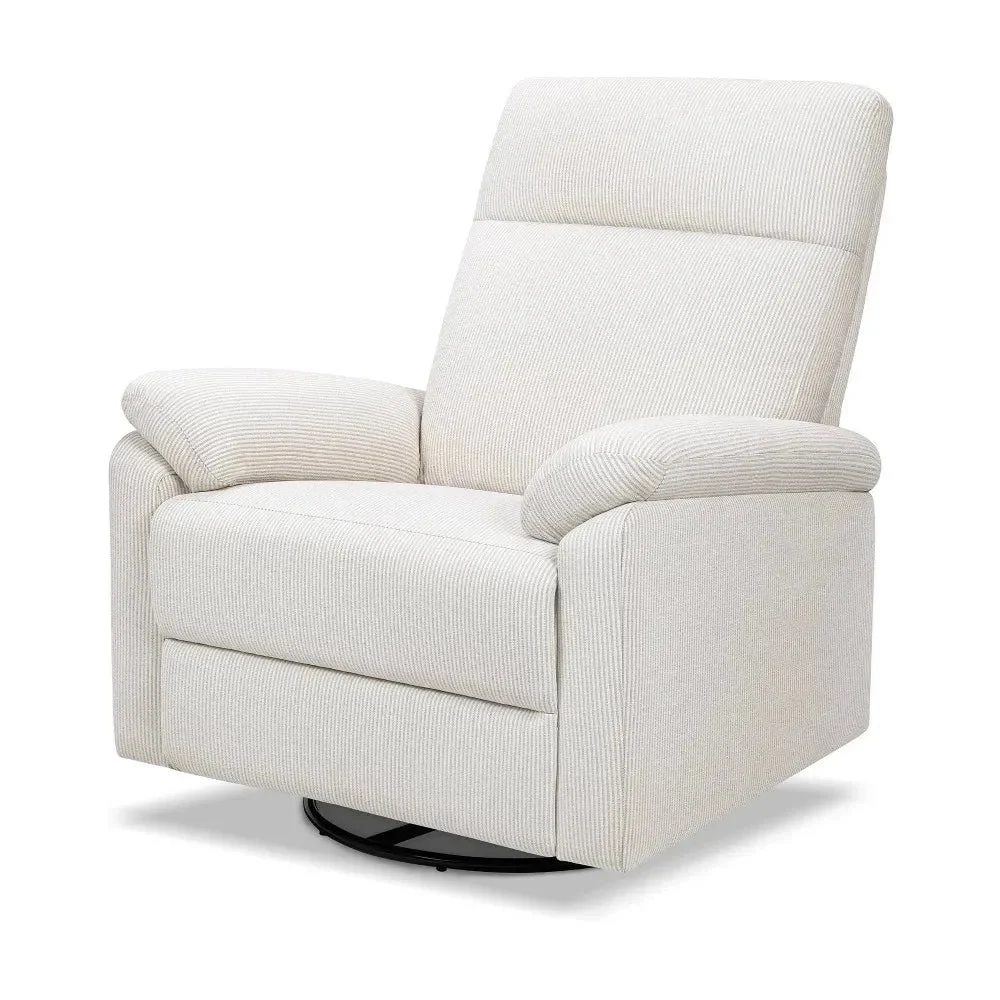 Davinci Suzy Swivel Recliner in Fog Chatham Stripe Performance Eco-Weave