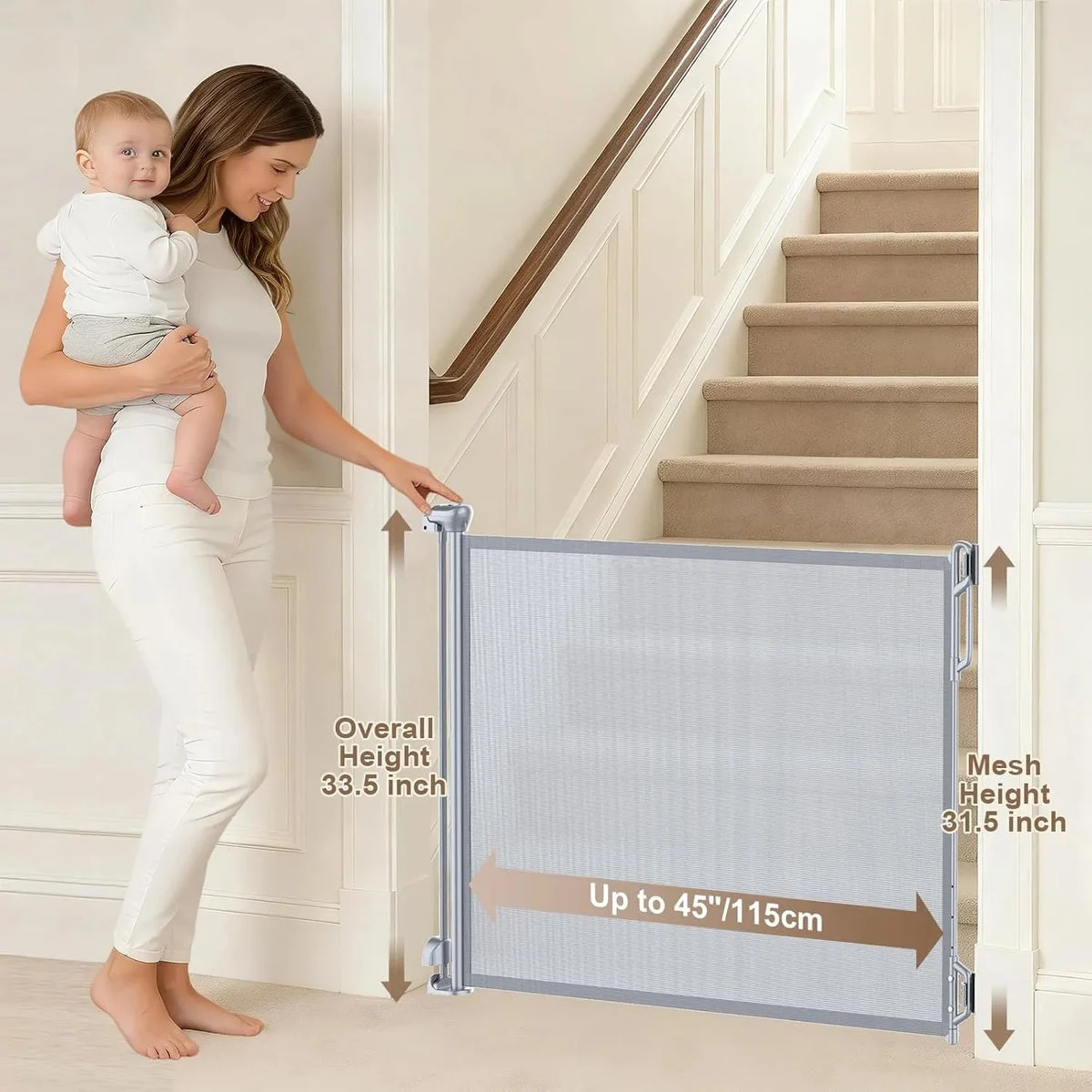 SPACEANY Retractable Safety Baby Gate - Gray