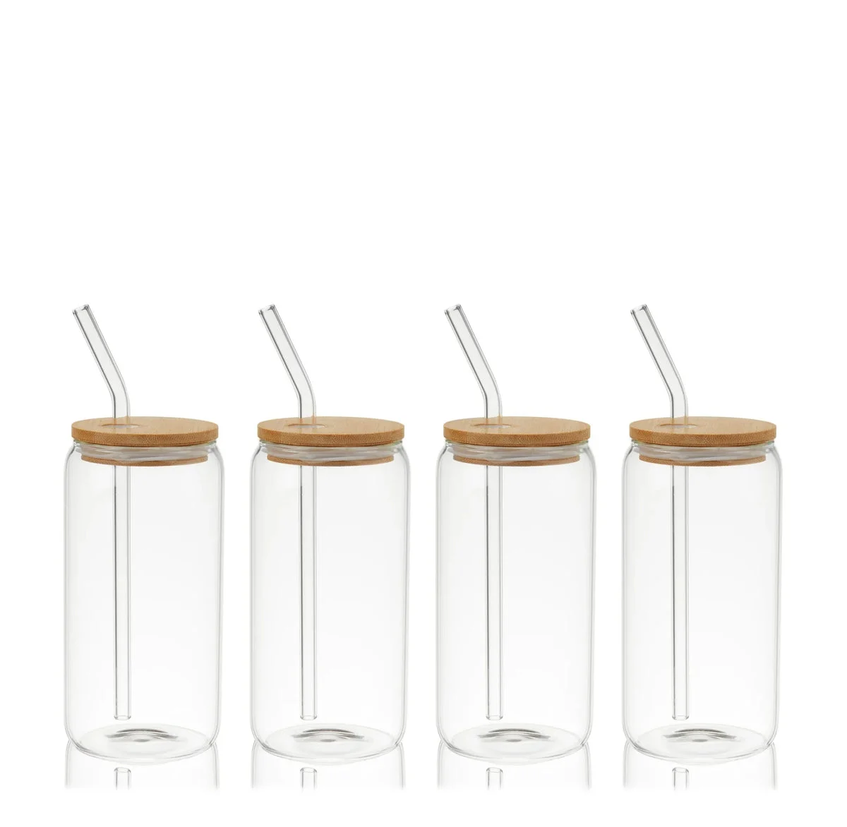 True Fabrications True Everyday Glass Cups with Bamboo Lids and Straws, Set of 4