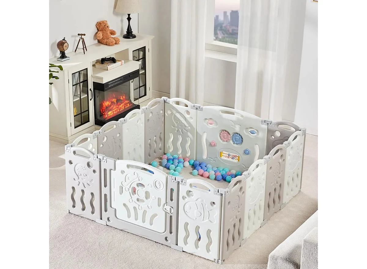 AMERLIFE Baby Playpen - Portable Foldable Play Fence with Safety Gate