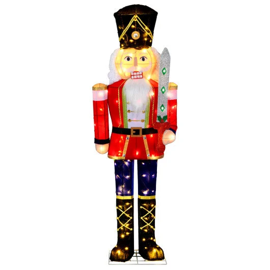 COSTWAY 5 FT Lighted Nutcracker Soldier Outdoor Christmas Decoration With Glitter Sword