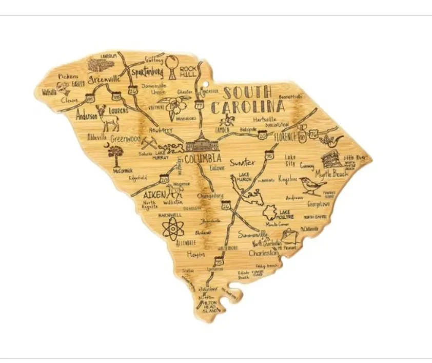Totally Bamboo Destination South Carolina State Shaped Serving and Cutting Board Includes Hang Tie for Wall Display