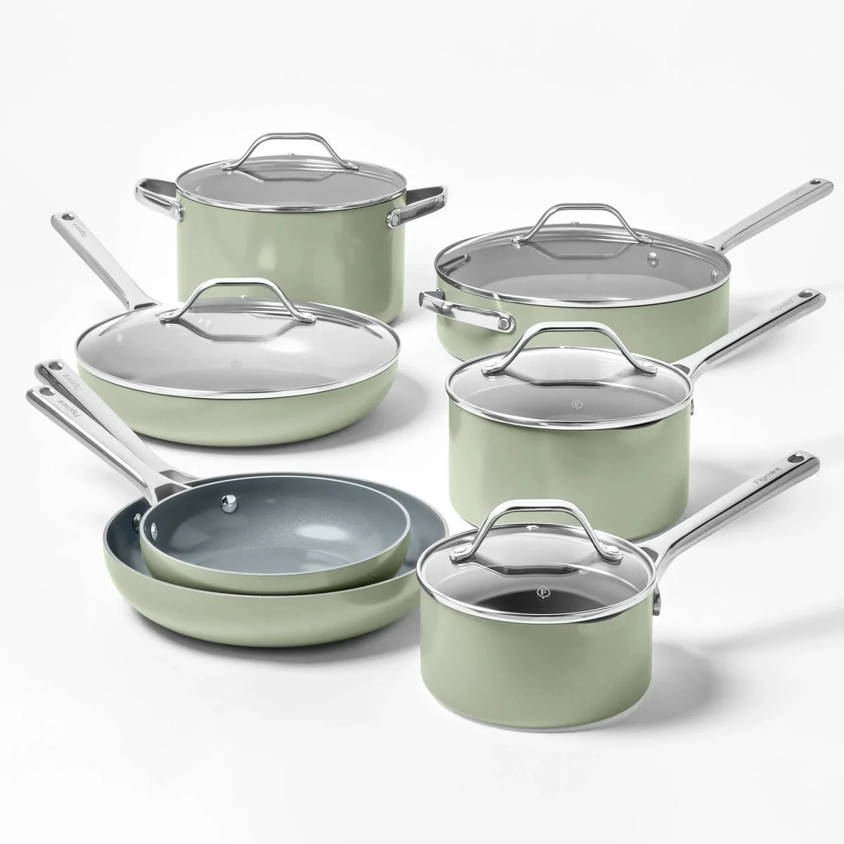Figmint 12pc Nonstick Ceramic Coated Aluminum Cookware Set Sage Green - ™ (See Description)