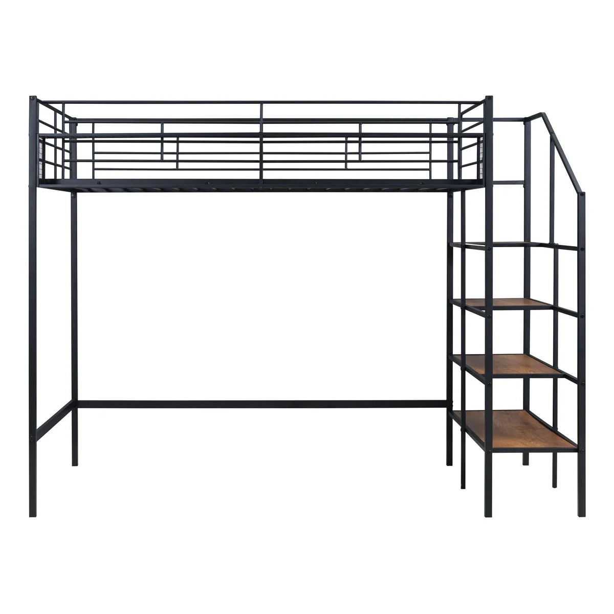 HALCYON HOME Loft Bed With Upper Grid Storage Shelf and Lateral Storage Ladder