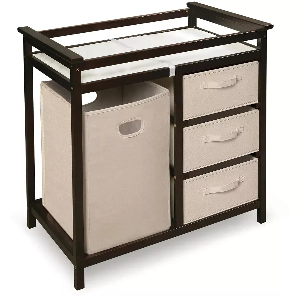 Badger Basket Modern Baby Changing Table with Hamper and 3 Baskets - Espresso