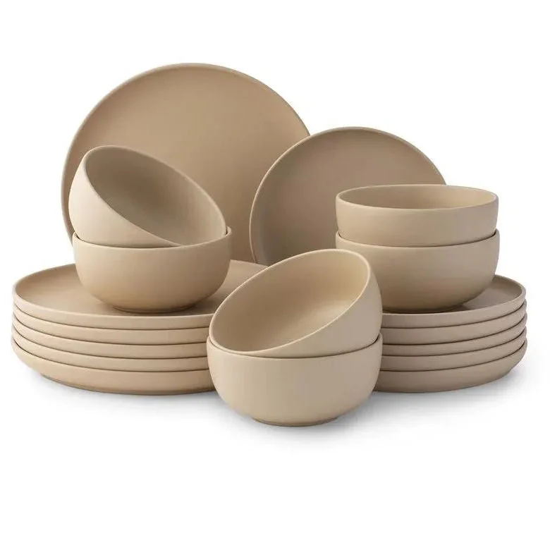 JoyJolt Mesa 18-Piece Stoneware Dinnerware Set – Matte Beige