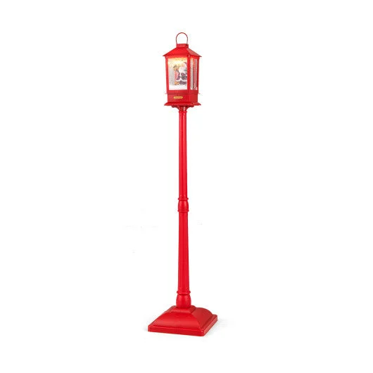 COSTWAY 61 Inch Christmas Musical Street Lamp Post With Detachable Snow Globe Lantern-Red