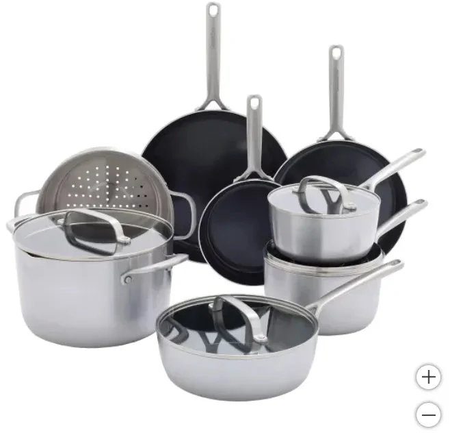 GreenPan 5-Ply Stainless Steel Ceramic Cookware Set - Silver