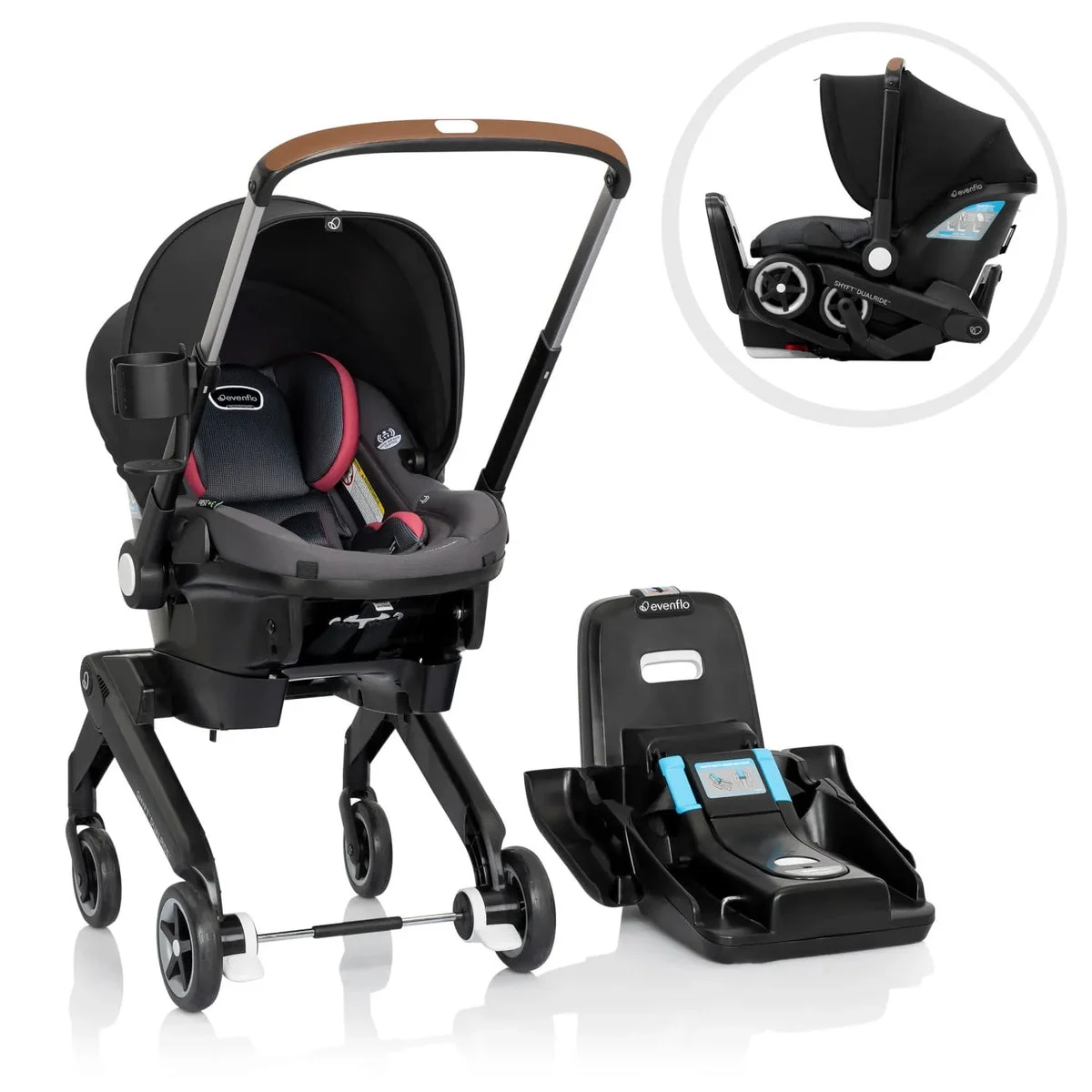 Evenflo Shyft DualRide Travel System with Carryall Storage - Sylva Pink