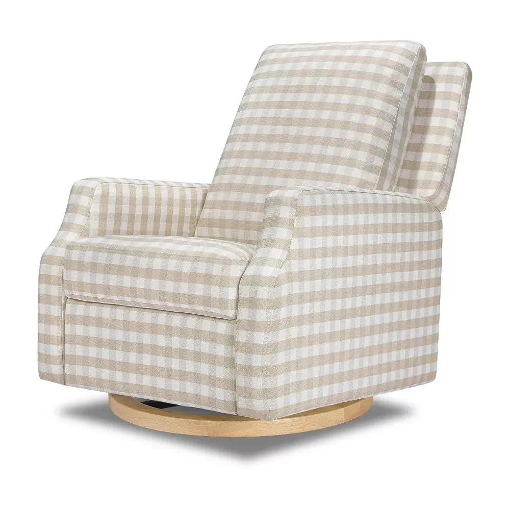 Namesake Crewe Recliner and Swivel Glider with Light Wood Base - Tan Gingham
