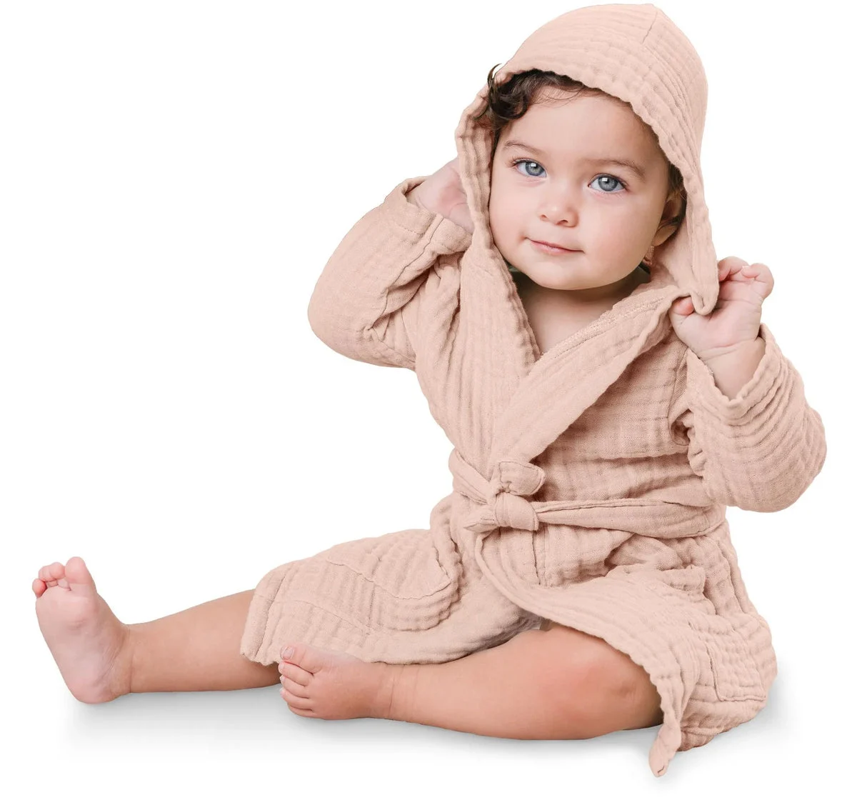 Comfy Cubs Muslin Bath Robe for Kids - Blush - 18-24 Months