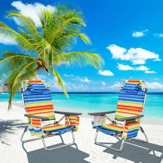 COSTWAY 4-Pack 5-Position Outdoor Folding Backpack Beach Reclining Chair With Pillow-Yellow