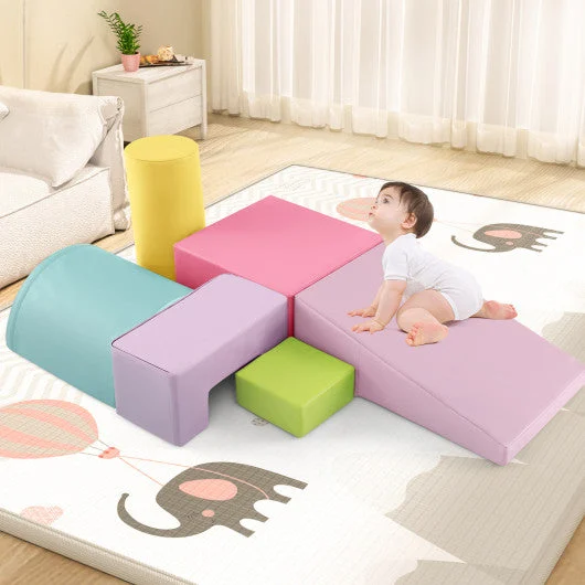 COSTWAY 6 Pieces Foam Climbing Blocks Indoor Climb and Crawl Activity Playset With Rectangles-Multicolor