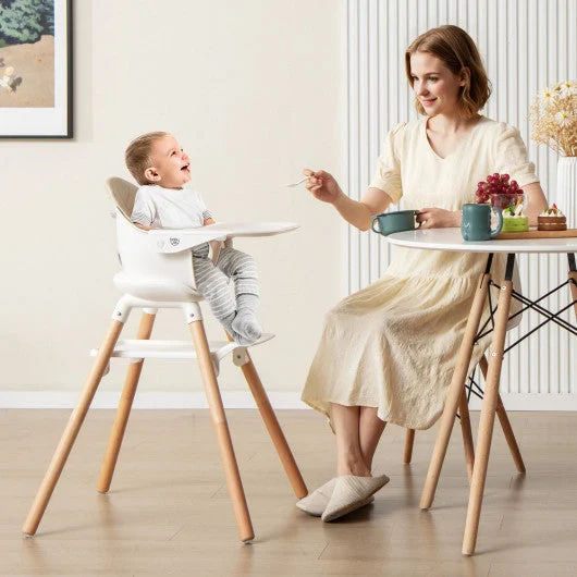 COSTWAY 6 in 1 Convertible Highchair With Safety Harness and Removable Tray-Beige