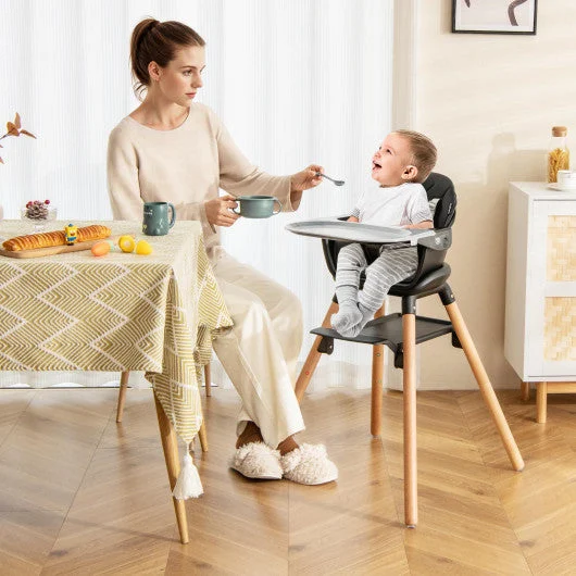 COSTWAY 6 in 1 Convertible Highchair With Safety Harness and Removable Tray-Black