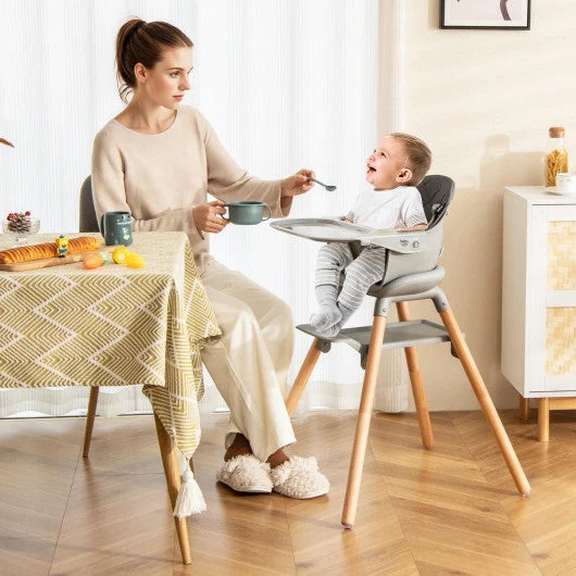 COSTWAY 6 in 1 Convertible Highchair With Safety Harness and Removable Tray-Gray