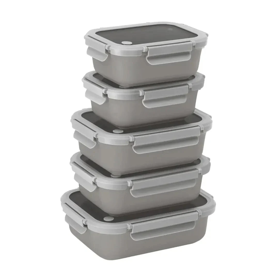 Safdie Ceramic Food Storage Set, 5 Containers with Glass Lids, Leak-Free Kitchen Containers (GRAY)