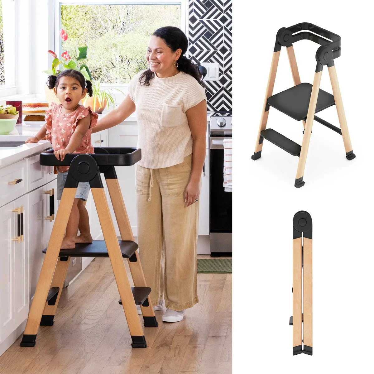 Guidecraft Adjustable Folding Toddler Step Stool - Wooden