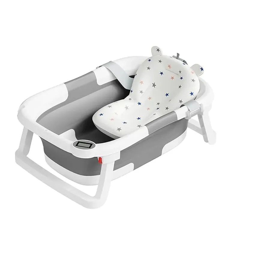 Napei Collapsible Baby Bathtub With Soft Cushion - Gray