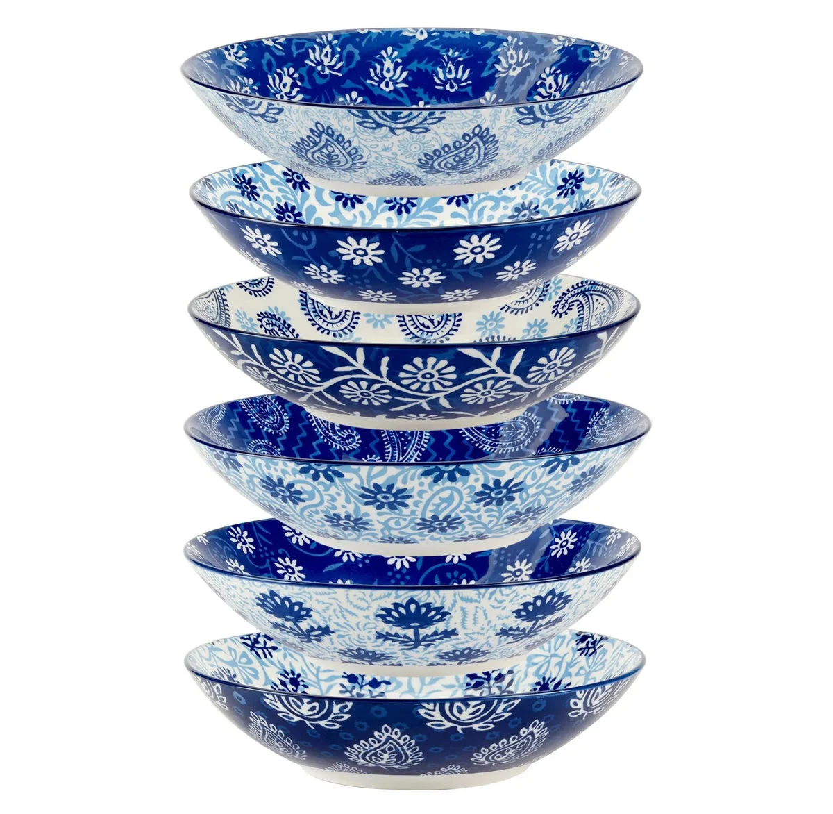 Certified International Set of 6 Carnival Soup/Pasta Bowls - Blue