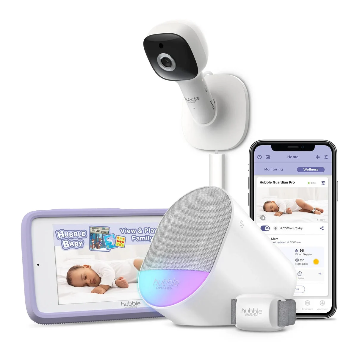 HUBBLE CONNECTED Digital Baby Monitor with HD Camera and Sound Machine - White