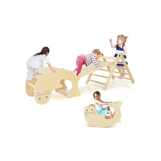 COSTWAY 7-in-1 Indoor Climbing Toys for Toddlers With Reversible Ramp-Natural
