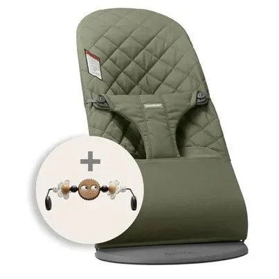 BabyBjörn Bouncer Bundle Woven, Classic Quilt with Toy - Dark Green