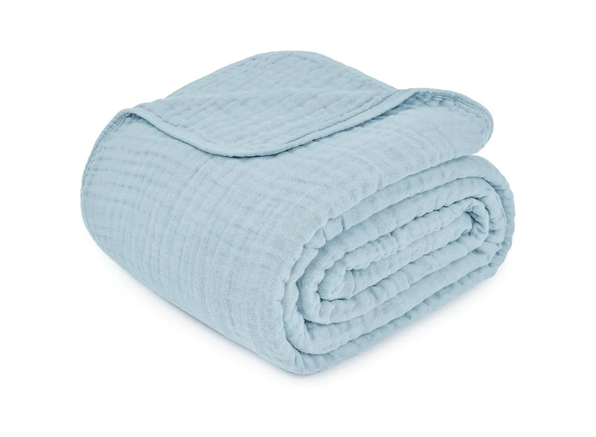 Comfy Cubs Extra Large Muslin Cotton Blanket for Adults - Sky Blue